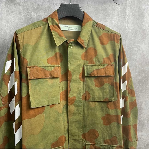 🚩steal Authentic Off-White Green and Brown Camouflage Field Jacket - Picture 2 of 7